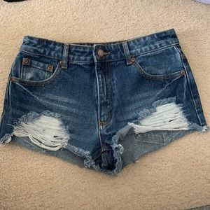 High waisted medium wash Forever 21 denim shorts